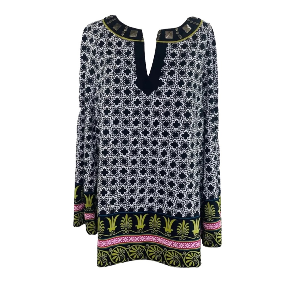 Nicole by Nicole Miller Large Tunic Top Studded V-neck Multi Color And Patterns - Picture 12 of 12
